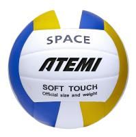 Мяч волейбольный Atemi SPACE (N), синтетическая кожа PU Soft, бел/желт/син, 18 п, клееный, 65-67см