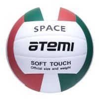 Мяч волейбольный Atemi SPACE, синтетическая кожа PU Soft, 18 п, зел/бел/красн, клееный, окруж 65-67