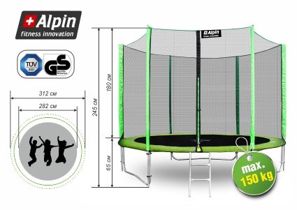 Батут ALPIN 3,12 м с защитной сеткой и лестницей