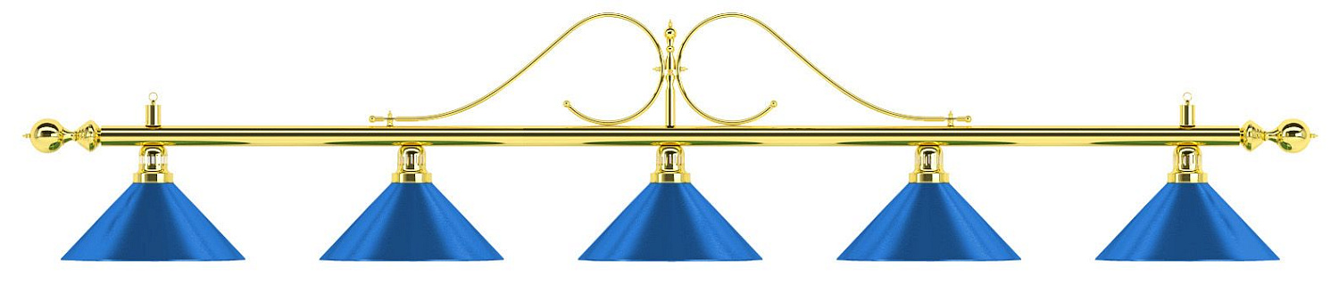 Лампа на пять плафонов «Classic Blue Light» (витая золотистая штанга, синий плафон D35см)