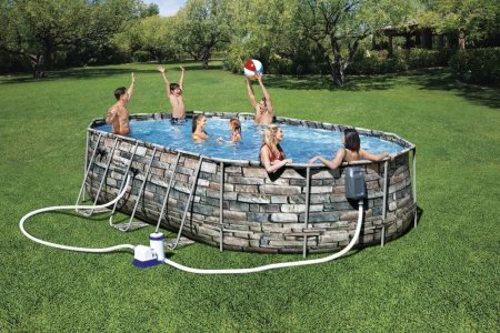 Каркасный бассейн Bestway Power Steel Swim Vista 56719 (610x366x122, с фильтр-насосом и лестницей)