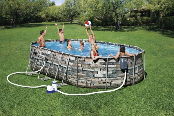 Каркасный бассейн Bestway Power Steel Swim Vista 56719 (610x366x122, с фильтр-насосом и лестницей)