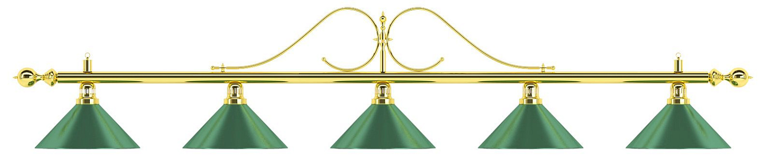 Лампа на пять плафонов «Classic» (витая золотистая штанга, зеленый плафон D35см)
