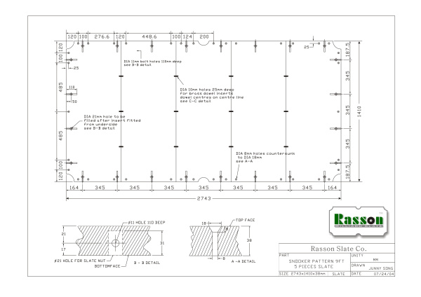 Плита для бильярдных столов Rasson Original Premium Slate 9фт h38мм 5шт.
