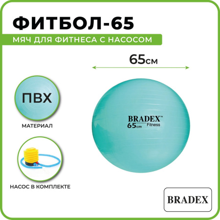 Мяч для фитнеса «ФИТБОЛ-65» с насосом, мятный