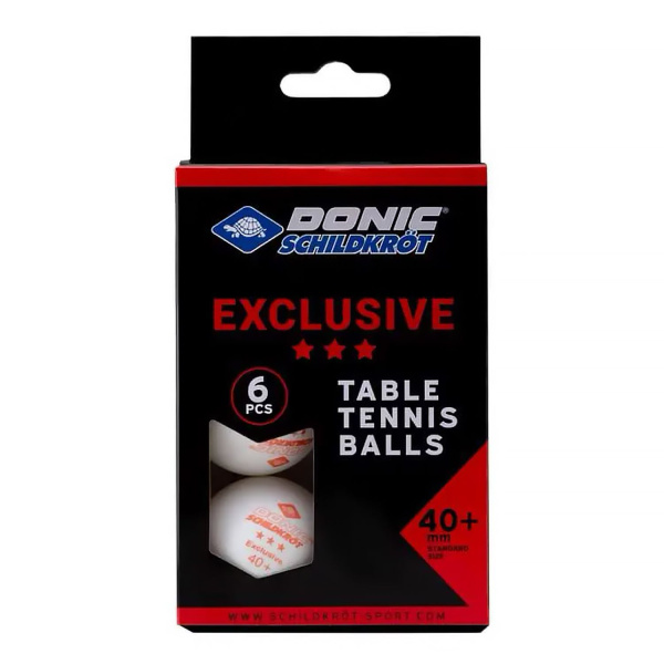 Мячики для н/тенниса DONIC EXCLUSIVE 3* 40+, 6 штук, белый