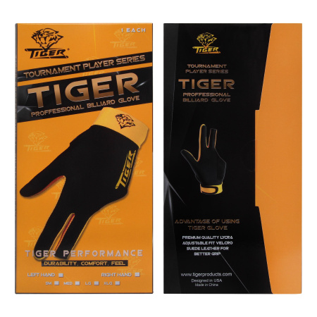 Перчатка Tiger Professional Billiard Glove черная/желтая правая XL