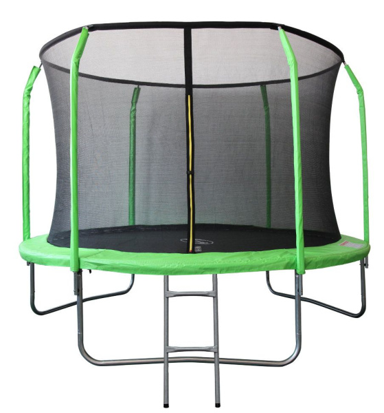 Батут SportElite фиберглас с защитной сеткой внутрь и лестницей салатовый 12FT
