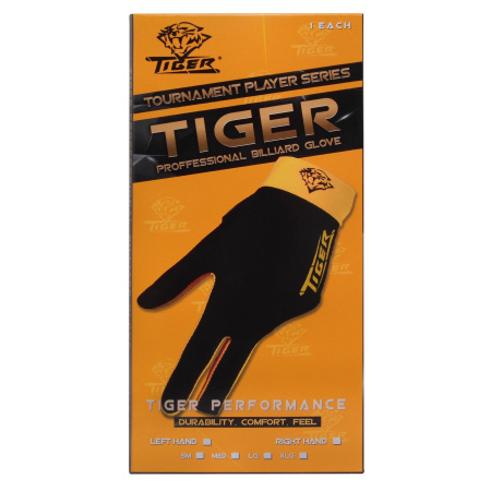 Перчатка Tiger Professional Billiard Glove черная/желтая правая XL