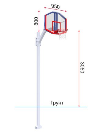 Баскетбольная стойка регулируемая разборная со стритбольным щитом 960х800 мм из оргстекла и усиленным кольцом