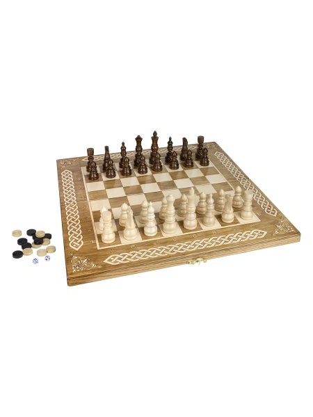 Шахматы + Шашки + Нарды 3 в 1 "Амбассадор 3", 50 см, ясень, Partida