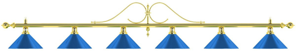 Лампа на шесть плафона «Classic Blue Light» (витая золотистая штанга, синий плафон D35см)