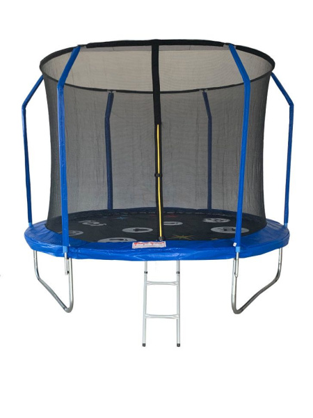 Батут SportElite PLAY фиберглас с принтом защитной сеткой внутрь с лестницей 12FT