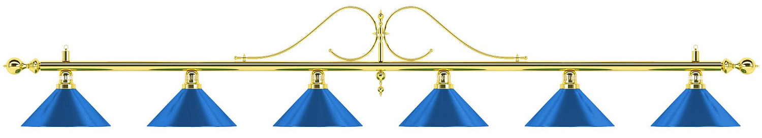 Лампа на шесть плафона «Classic Blue Light» (витая золотистая штанга, синий плафон D35см)