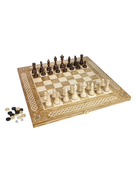 Шахматы + Шашки + Нарды 3 в 1 "Амбассадор 2", 50 см, ясень, Partida