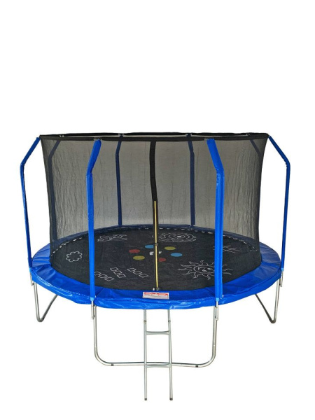 Батут SportElite GAME фиберглас с принтом защитной сеткой внутрь с лестницей 12FT