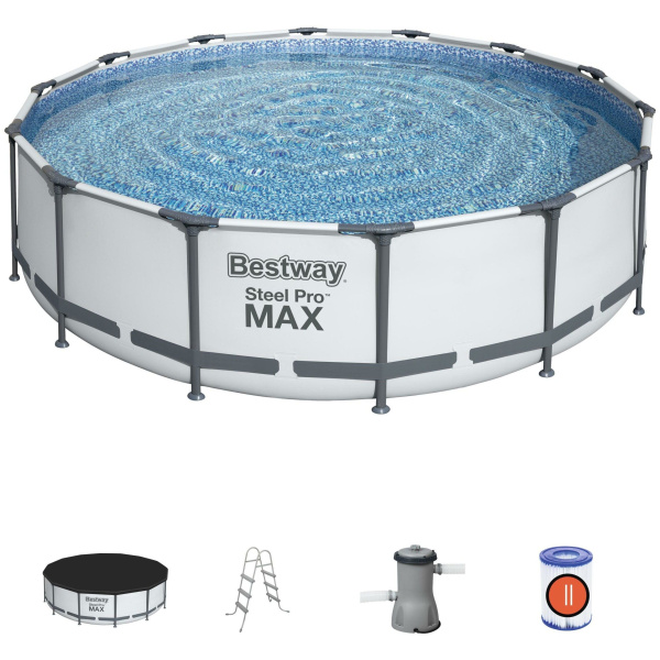 Каркасный бассейн Bestway Steel Pro Max 56950 (427x107см, с фильтр-насосом, лестницей и тентом)