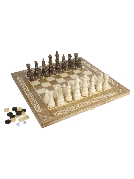 Шахматы + Шашки + Нарды 3 в 1 "Амбассадор 5", 50 см, ясень, Partida