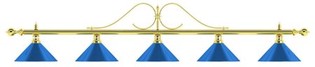 Лампа на пять плафонов «Classic Blue Light» (витая золотистая штанга, синий плафон D35см)