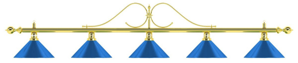 Лампа на пять плафонов «Classic Blue Light» (витая золотистая штанга, синий плафон D35см)