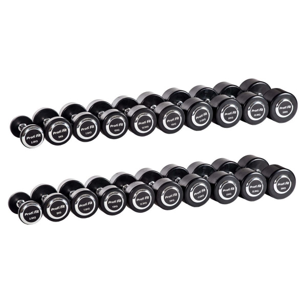 Гантельный ряд профессиональный (шаг 2,5 кг, 10 пар) PROFI-FIT 2,5-25 кг