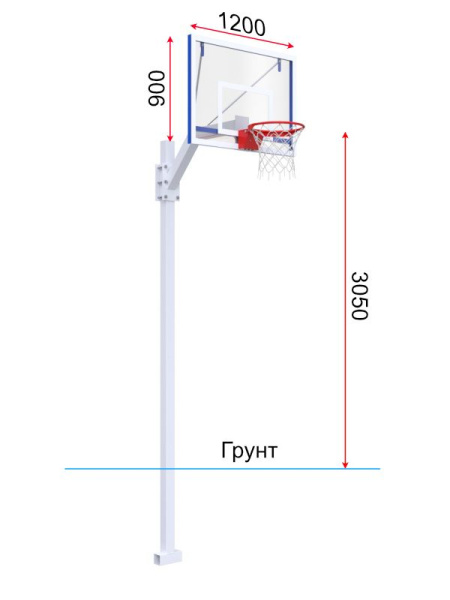 Баскетбольная стойка регулируемая разборная с трен. щитом 1200х900 мм из оргстекла 10 мм и масс. кольцом