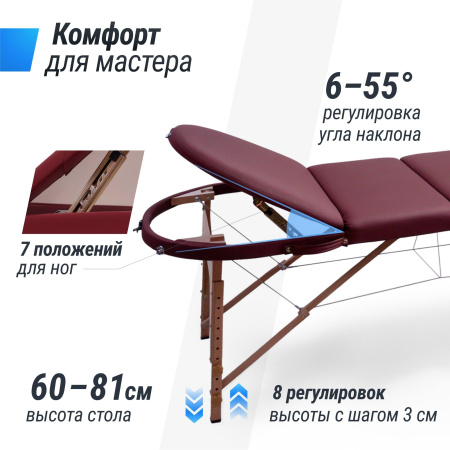 Массажный стол UNIX Comfort 3 Section Burgundy