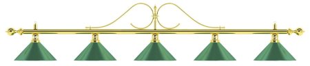 Лампа на пять плафонов «Classic» (витая золотистая штанга, зеленый плафон D35см)
