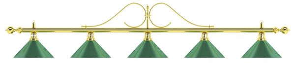 Лампа на пять плафонов «Classic» (витая золотистая штанга, зеленый плафон D35см)